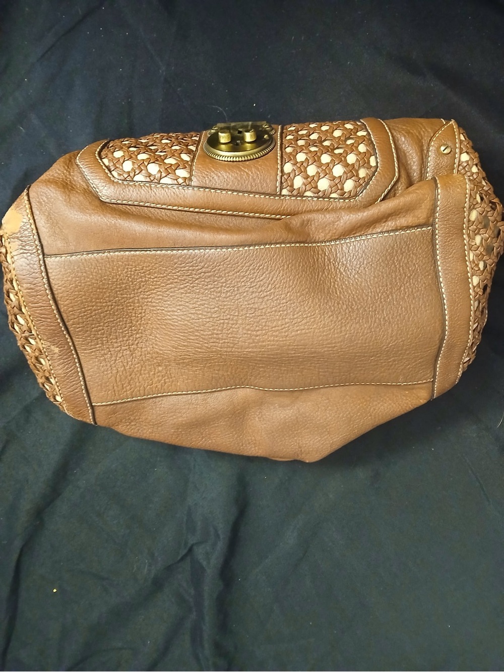 Cole Haan Tan Woven Leather Shoulder Bag with Gold Lock - Picture 11 of 16